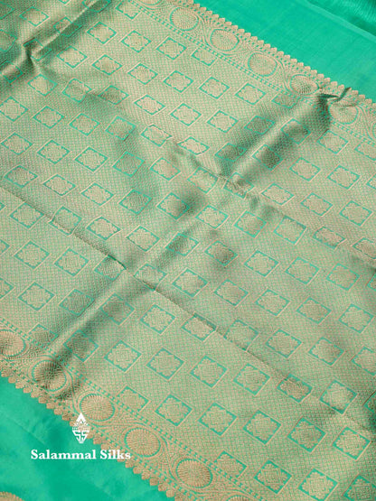 Beautiful Sapphire Green Menakari Work Pure Kanjivaram Silk Saree With Traditional Evening Morning Border