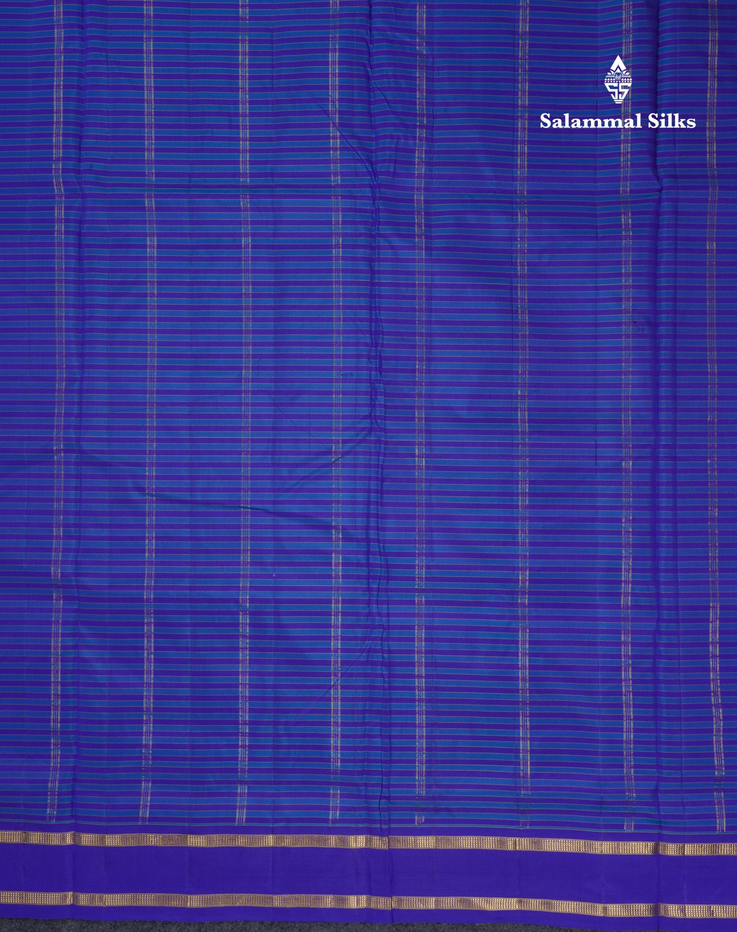 10 Yards Pure Silk Saree Blue & Violet Tiny Checks With Traditional Gap Border