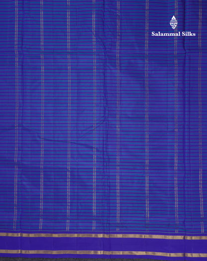 10 Yards Pure Silk Saree Blue & Violet Tiny Checks With Traditional Gap Border