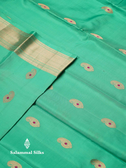 Beautiful Sapphire Green Menakari Work Pure Kanjivaram Silk Saree With Traditional Evening Morning Border