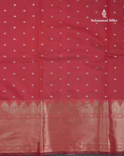 Beautiful Dark Magenta Silver & Gold Buttas Mixed Cotton Fancy Saree With Traditional Evening Morning Temple Border