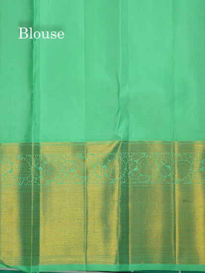 Beautiful Dual Tone Reddish Pink Pure Kanjivaram Silk Saree (2G) Zari With Contrast Rexona Green Border