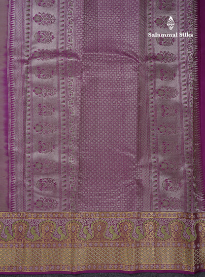 Beautiful Light Elaichi Green Bridal Pure Kanjivaram Silk Saree With Contrast Dark Purple Menakari Work Fancy Border
