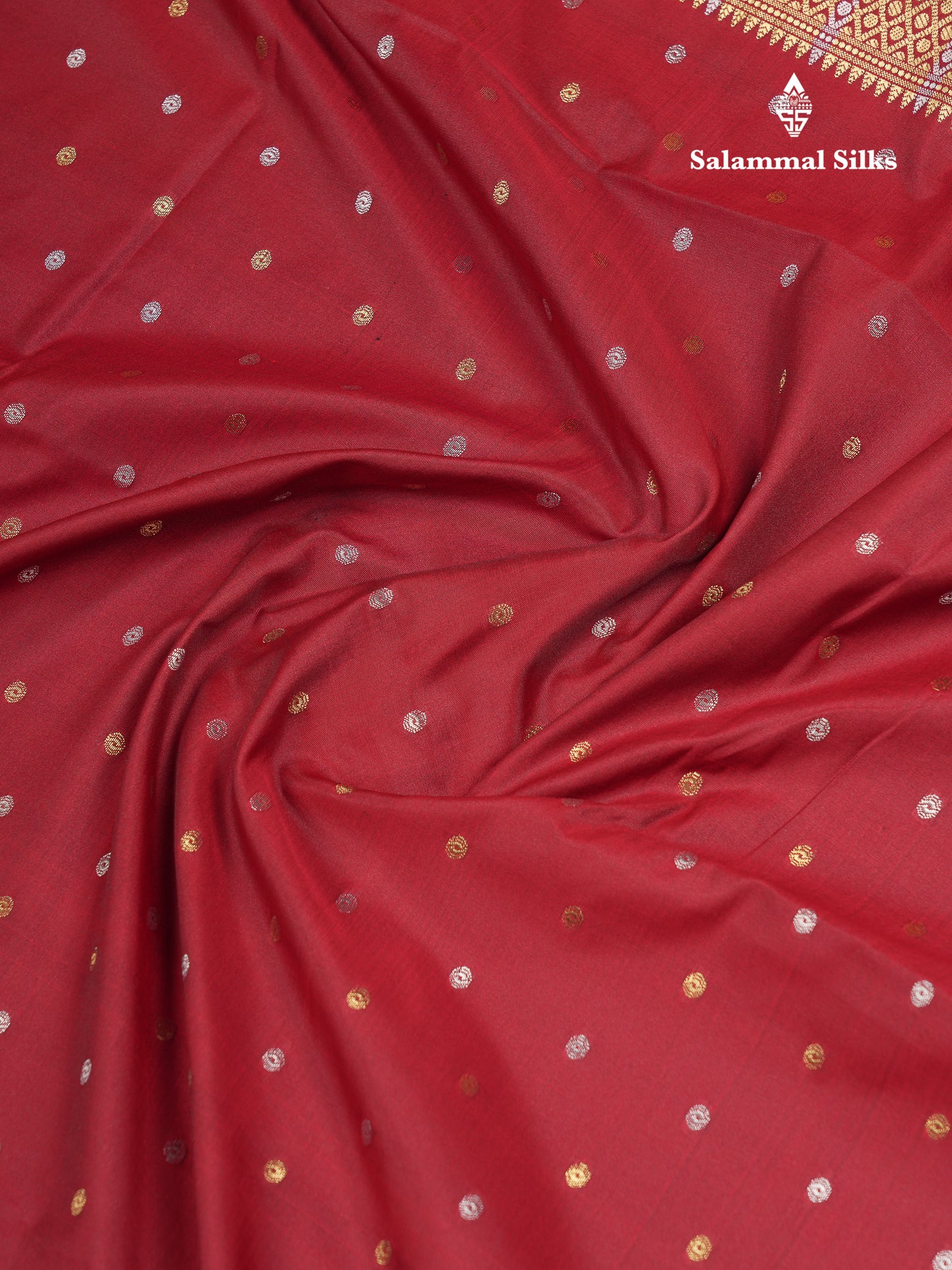 Beautiful Dark Magenta Silver & Gold Buttas Mixed Cotton Fancy Saree With Traditional Evening Morning Temple Border