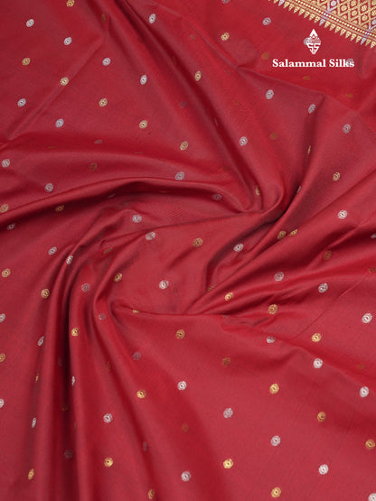 Beautiful Dark Magenta Silver & Gold Buttas Mixed Cotton Fancy Saree With Traditional Evening Morning Temple Border
