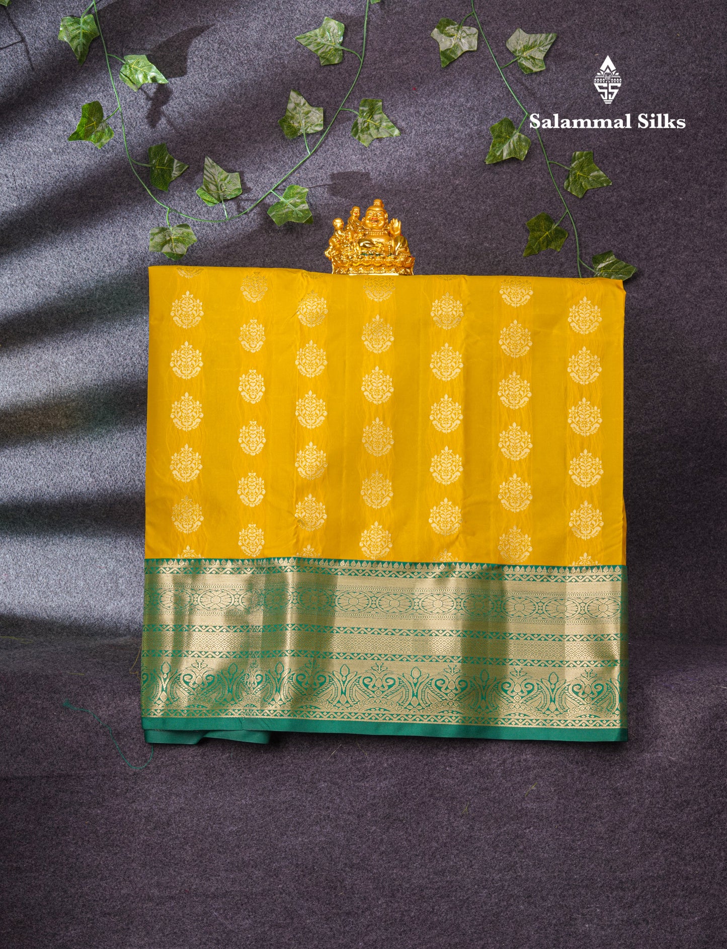 Semi Silk Pattu Pavadai (Mustard Yellow) With Green Blouse 36"