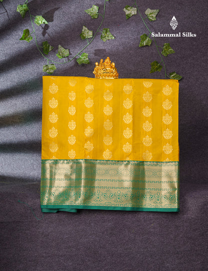 Semi Silk Pattu Pavadai (Mustard Yellow) With Green Blouse 36"