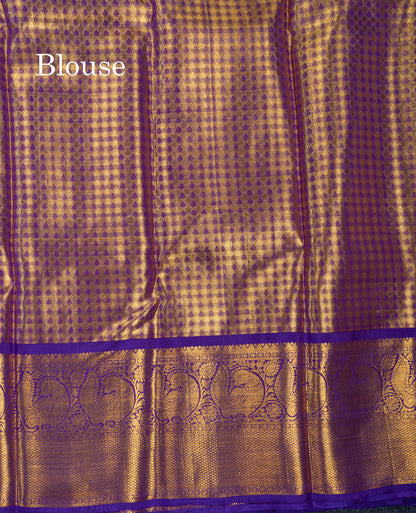 Beautiful Half White Tissue Bridal Pure Kanjivaram Silk Saree With Contrast Violet Traditional Border