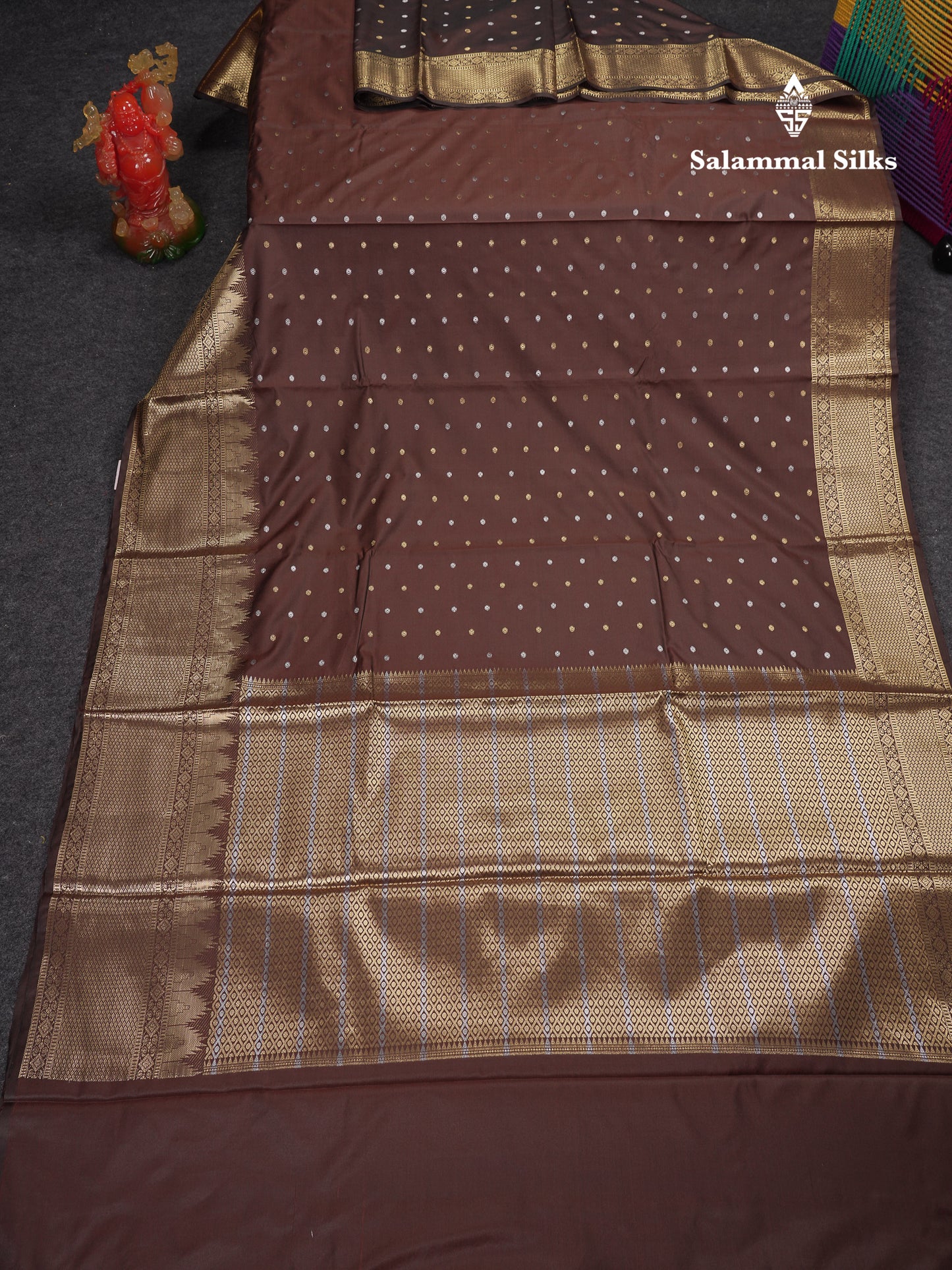 Beautiful Dark Magenta Silver & Gold Buttas Mixed Cotton Fancy Saree With Traditional Evening Morning Temple Border