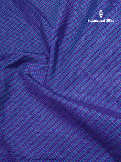 10 Yards Pure Silk Saree Blue & Violet Tiny Checks With Traditional Gap Border