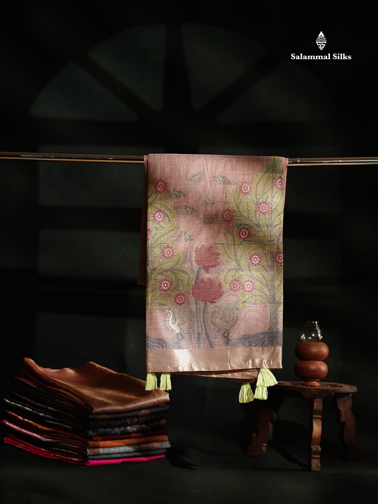 Beautiful Light Lavender Thread Work Butta Muga Cotton Saree With Blouse