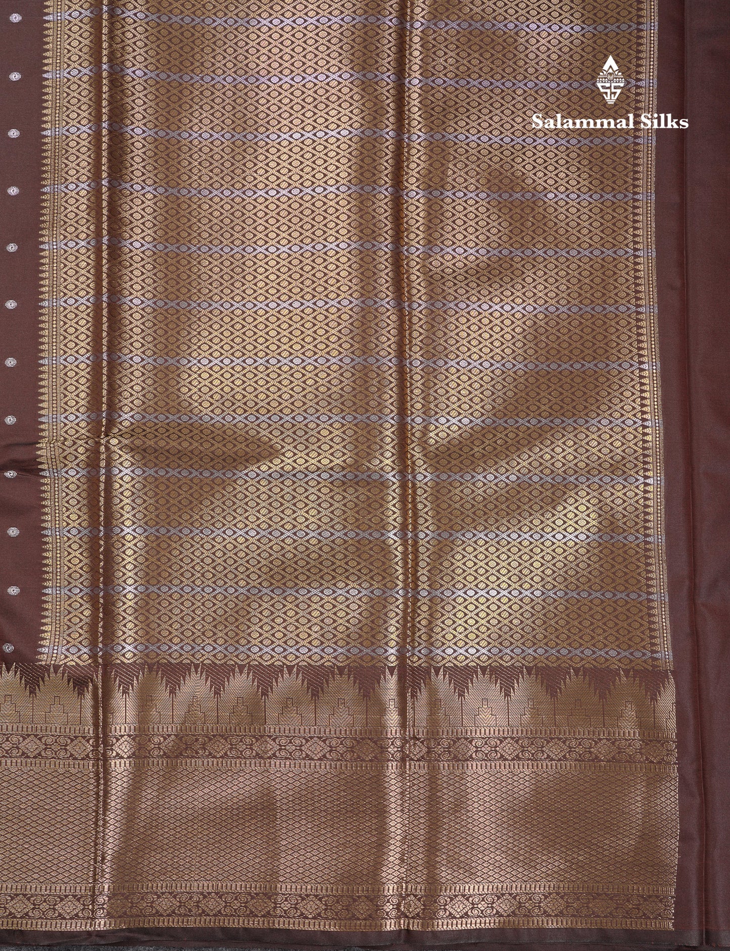 Beautiful Dark Magenta Silver & Gold Buttas Mixed Cotton Fancy Saree With Traditional Evening Morning Temple Border