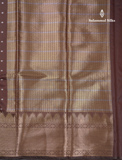 Beautiful Dark Magenta Silver & Gold Buttas Mixed Cotton Fancy Saree With Traditional Evening Morning Temple Border