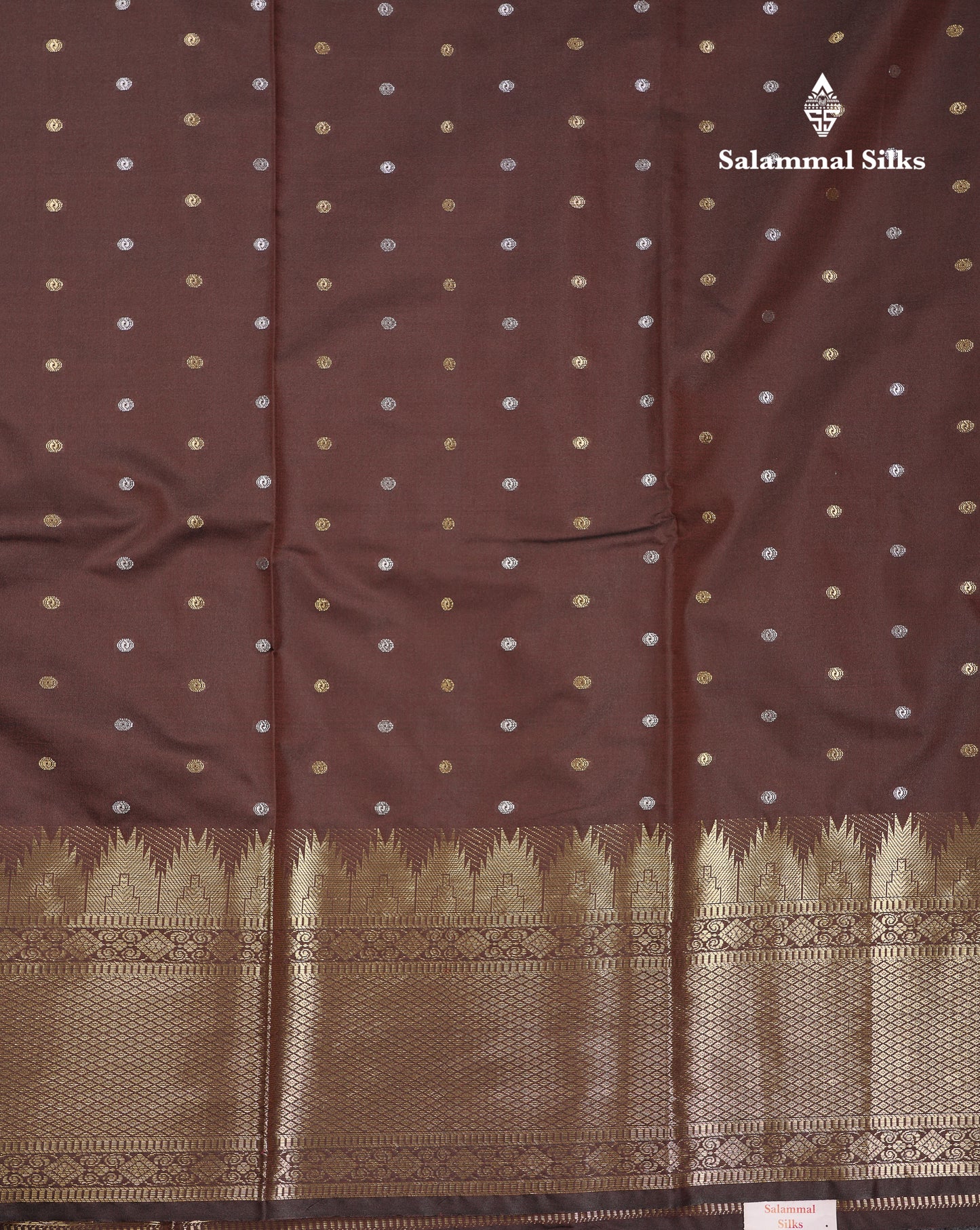 Beautiful Dark Magenta Silver & Gold Buttas Mixed Cotton Fancy Saree With Traditional Evening Morning Temple Border