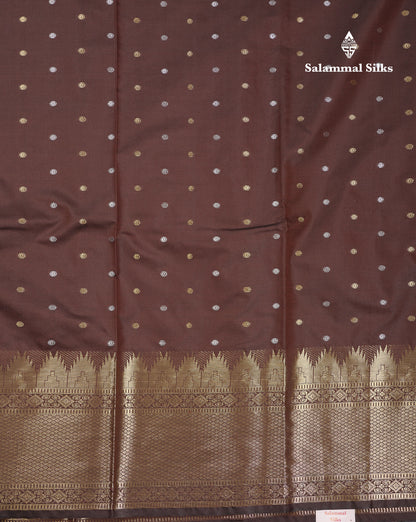 Beautiful Dark Magenta Silver & Gold Buttas Mixed Cotton Fancy Saree With Traditional Evening Morning Temple Border