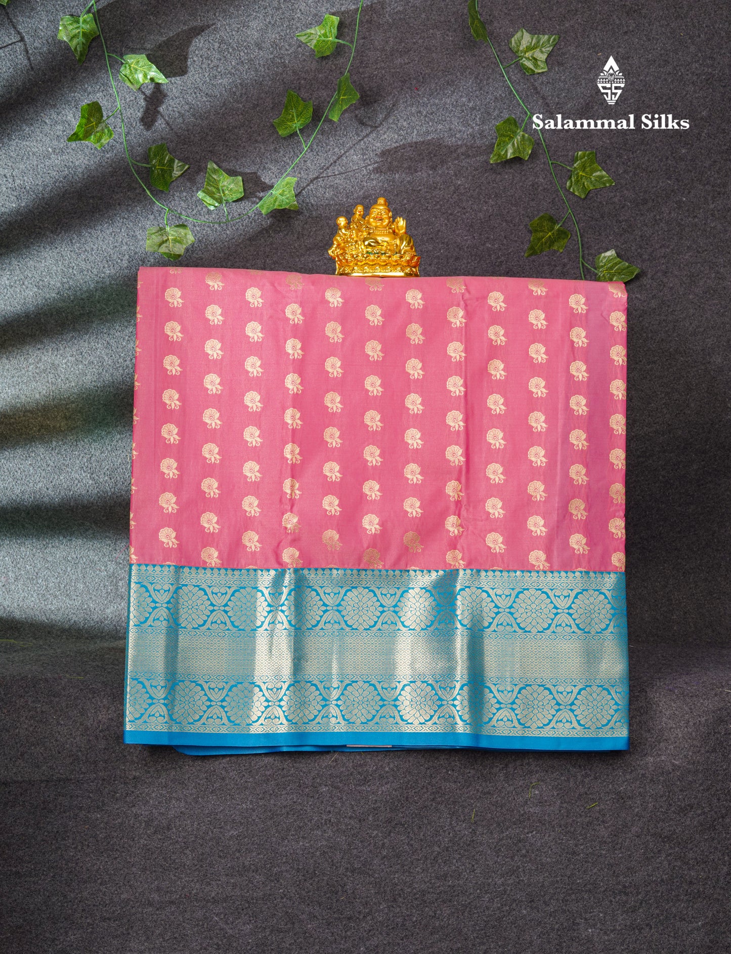 Semi Silk Pattu Pavadai (Onion Pink) With Blue Blouse 36.5"