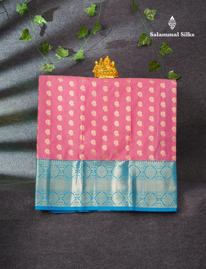 Semi Silk Pattu Pavadai (Onion Pink) With Blue Blouse 36.5"