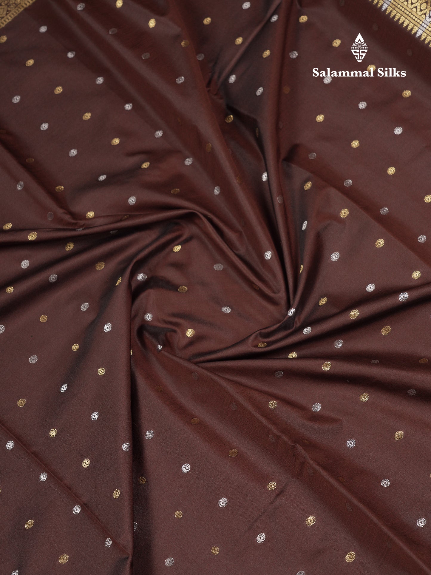 Beautiful Dark Magenta Silver & Gold Buttas Mixed Cotton Fancy Saree With Traditional Evening Morning Temple Border