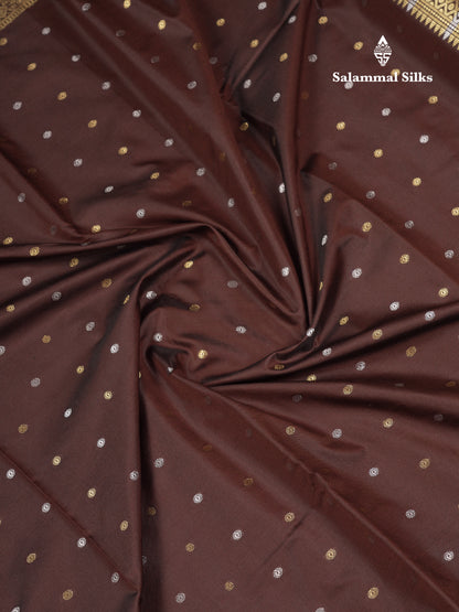Beautiful Dark Magenta Silver & Gold Buttas Mixed Cotton Fancy Saree With Traditional Evening Morning Temple Border