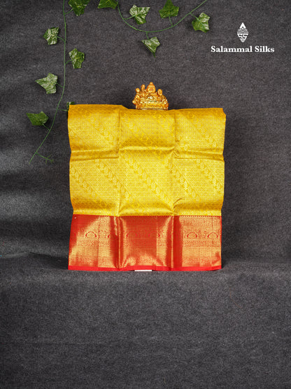 Pure Silk Pattu Pavadai ( Gold Colour ) With Red Blouse 27"