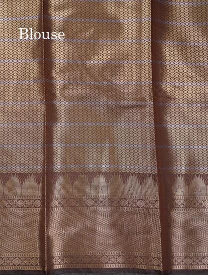 Beautiful Dark Magenta Silver & Gold Buttas Mixed Cotton Fancy Saree With Traditional Evening Morning Temple Border