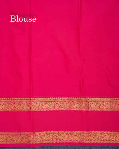 Beautiful Dark Brown Small Checks With Butta Semi Silk Saree With Contrast Pink Rettapet Traditional Border