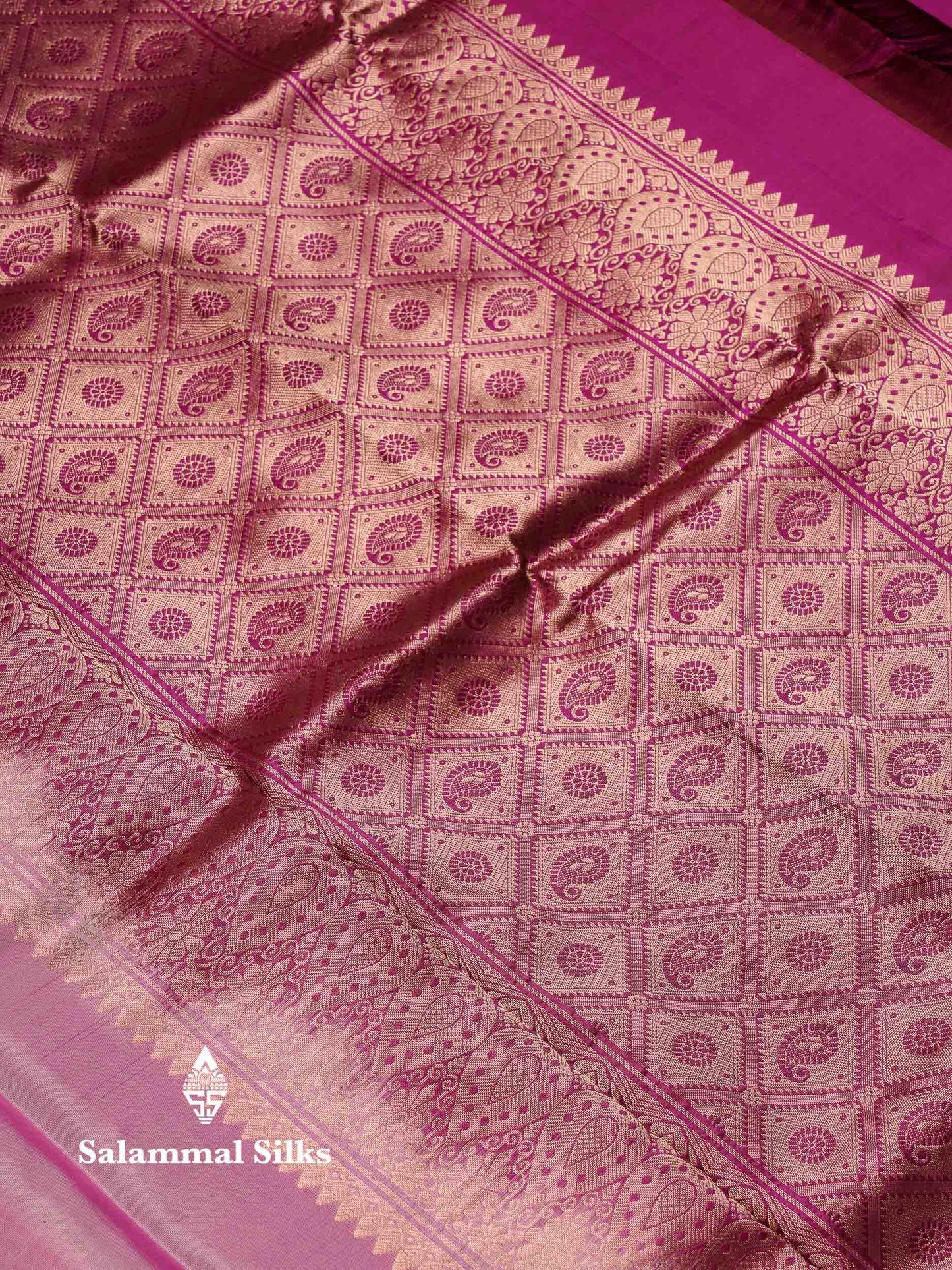 Beautiful Light Pink Menakari Work Pure Kanjivaram Silk Saree With Contrast Magenta Traditional Evening Morning Border