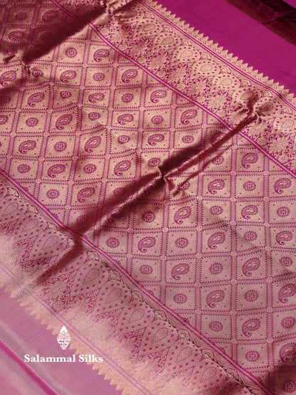 Beautiful Light Pink Menakari Work Pure Kanjivaram Silk Saree With Contrast Magenta Traditional Evening Morning Border