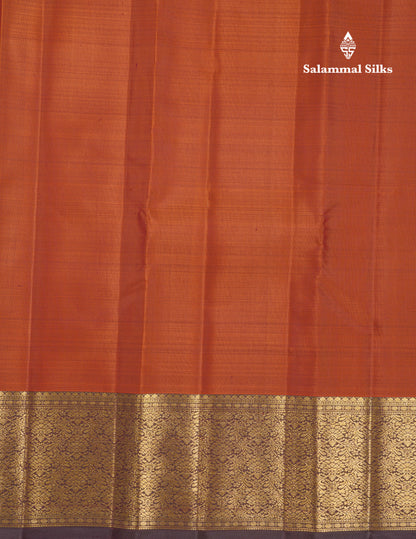 Plain Rust Orange Kanjivaram Pure Silk Silk Fast Premium Zari Saree With Contrast Brown Border