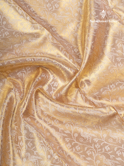 Beautiful Beige Tissue Bridal Pure Kanjivaram Silk Saree With Contrast Chilly Red Traditional Pallaku Border