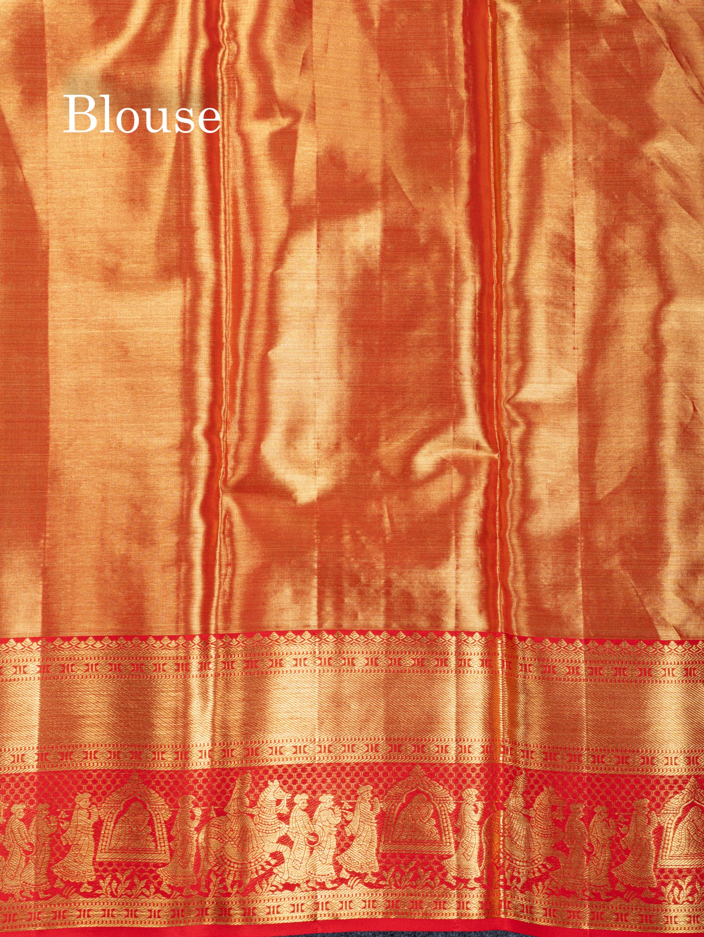 Beautiful Beige Tissue Bridal Pure Kanjivaram Silk Saree With Contrast Chilly Red Traditional Pallaku Border