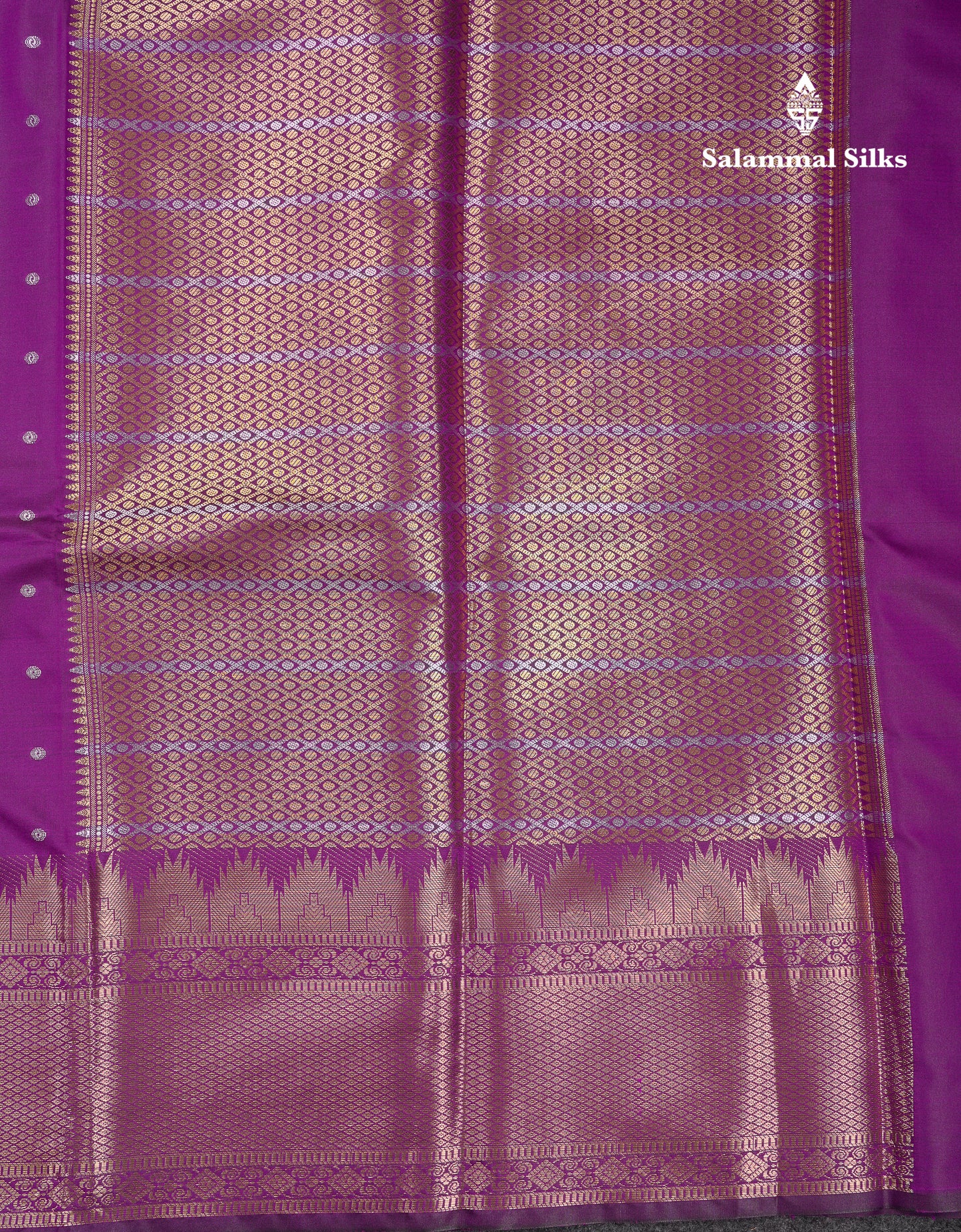 Beautiful Dark Magenta Silver & Gold Buttas Mixed Cotton Fancy Saree With Traditional Evening Morning Temple Border