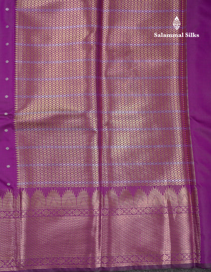 Beautiful Dark Magenta Silver & Gold Buttas Mixed Cotton Fancy Saree With Traditional Evening Morning Temple Border