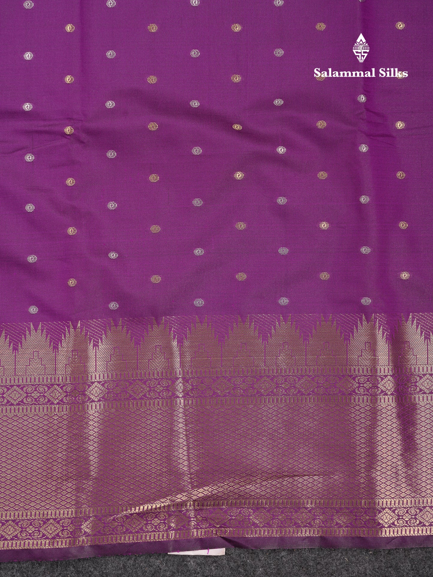 Beautiful Dark Magenta Silver & Gold Buttas Mixed Cotton Fancy Saree With Traditional Evening Morning Temple Border