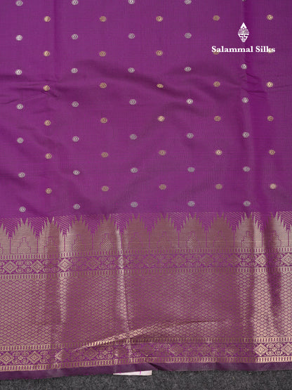 Beautiful Dark Magenta Silver & Gold Buttas Mixed Cotton Fancy Saree With Traditional Evening Morning Temple Border