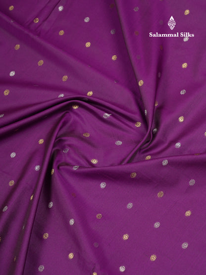 Beautiful Dark Magenta Silver & Gold Buttas Mixed Cotton Fancy Saree With Traditional Evening Morning Temple Border