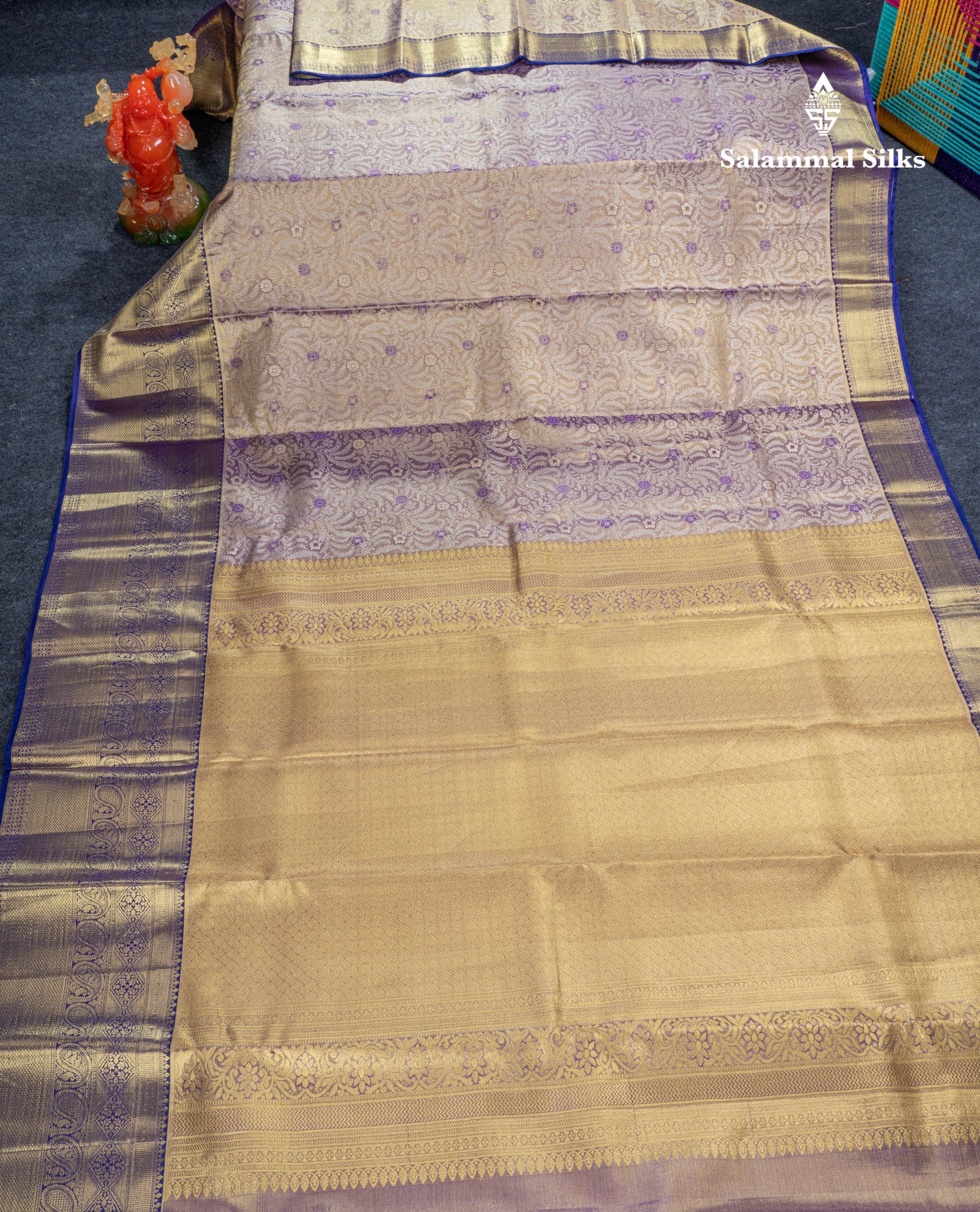 Purple Tissue Bridal Pure Kanjivaram Silk Saree With Contrast Violet Traditional Evening Morning Border