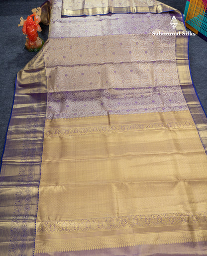 Purple Tissue Bridal Pure Kanjivaram Silk Saree With Contrast Violet Traditional Evening Morning Border