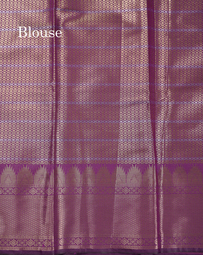 Beautiful Dark Magenta Silver & Gold Buttas Mixed Cotton Fancy Saree With Traditional Evening Morning Temple Border