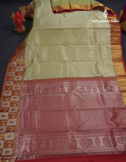 Beautiful Pista Green Bridal Pure Kanjivaram Silk Saree With Contrast Maroon Fancy Border