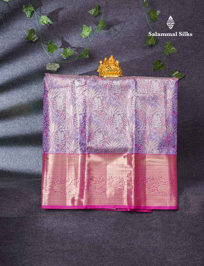 Semi Silk Pattu Pavadai Tissue (Lavender) With Magenta Pink Blouse 37"
