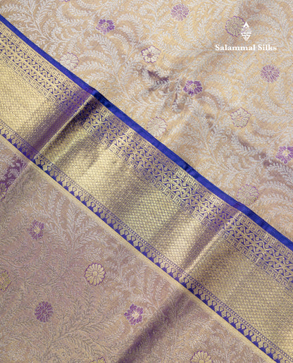 Purple Tissue Bridal Pure Kanjivaram Silk Saree With Contrast Violet Traditional Evening Morning Border