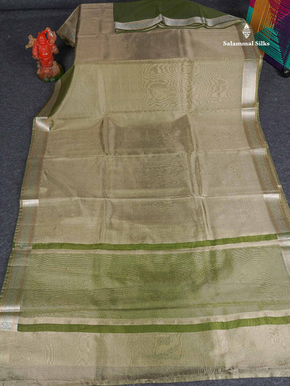 Tissue Saree - Olive Green Colour Plain Body With Fancy Border