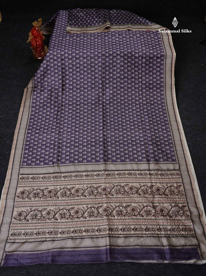 Semi Tussar Saree - Light Violet Along With Contrast Cream Sandal Blouse