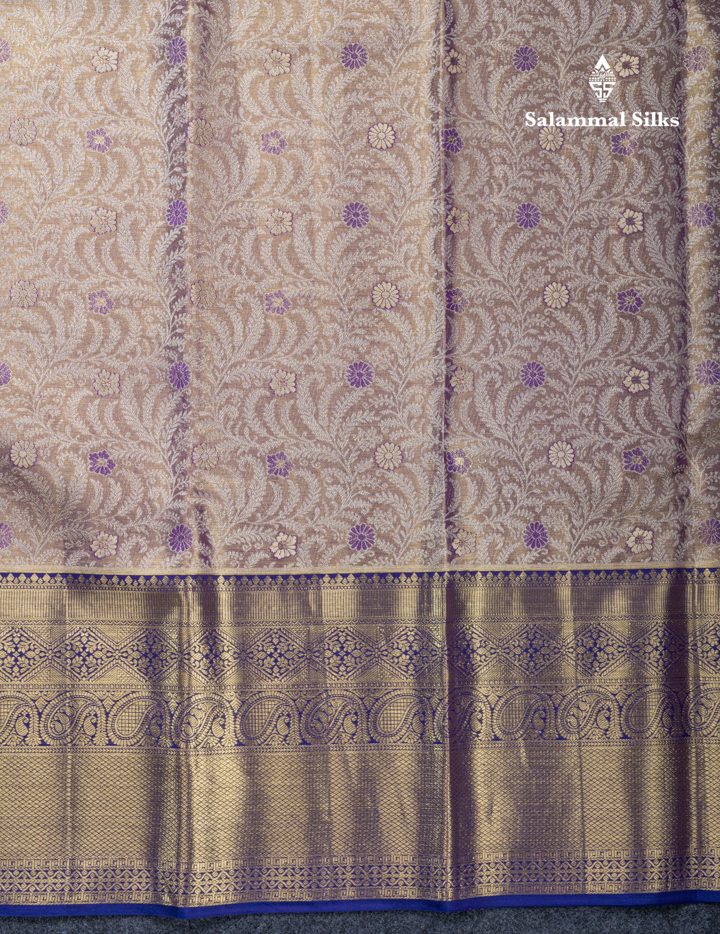 Purple Tissue Bridal Pure Kanjivaram Silk Saree With Contrast Violet Traditional Evening Morning Border