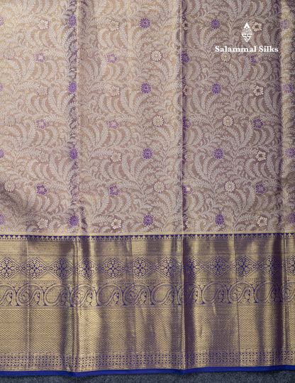 Purple Tissue Bridal Pure Kanjivaram Silk Saree With Contrast Violet Traditional Evening Morning Border