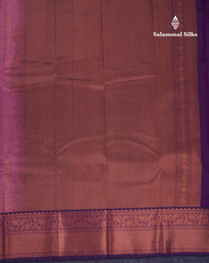 Beautiful Dark Peach Semi Silk Saree With Contrast Dark Purple Traditional Border