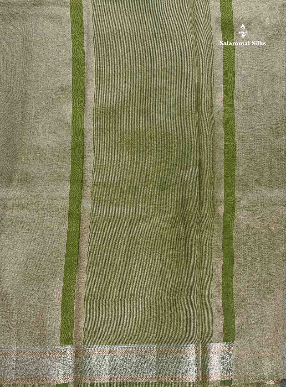 Tissue Saree - Olive Green Colour Plain Body With Fancy Border