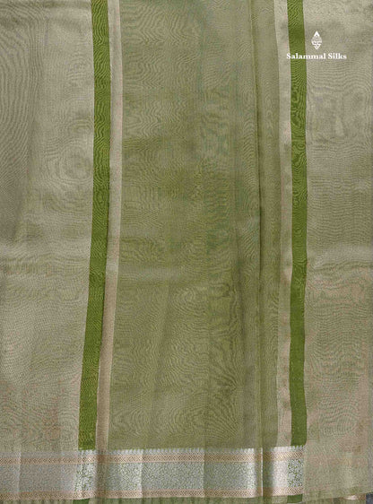 Tissue Saree - Olive Green Colour Plain Body With Fancy Border