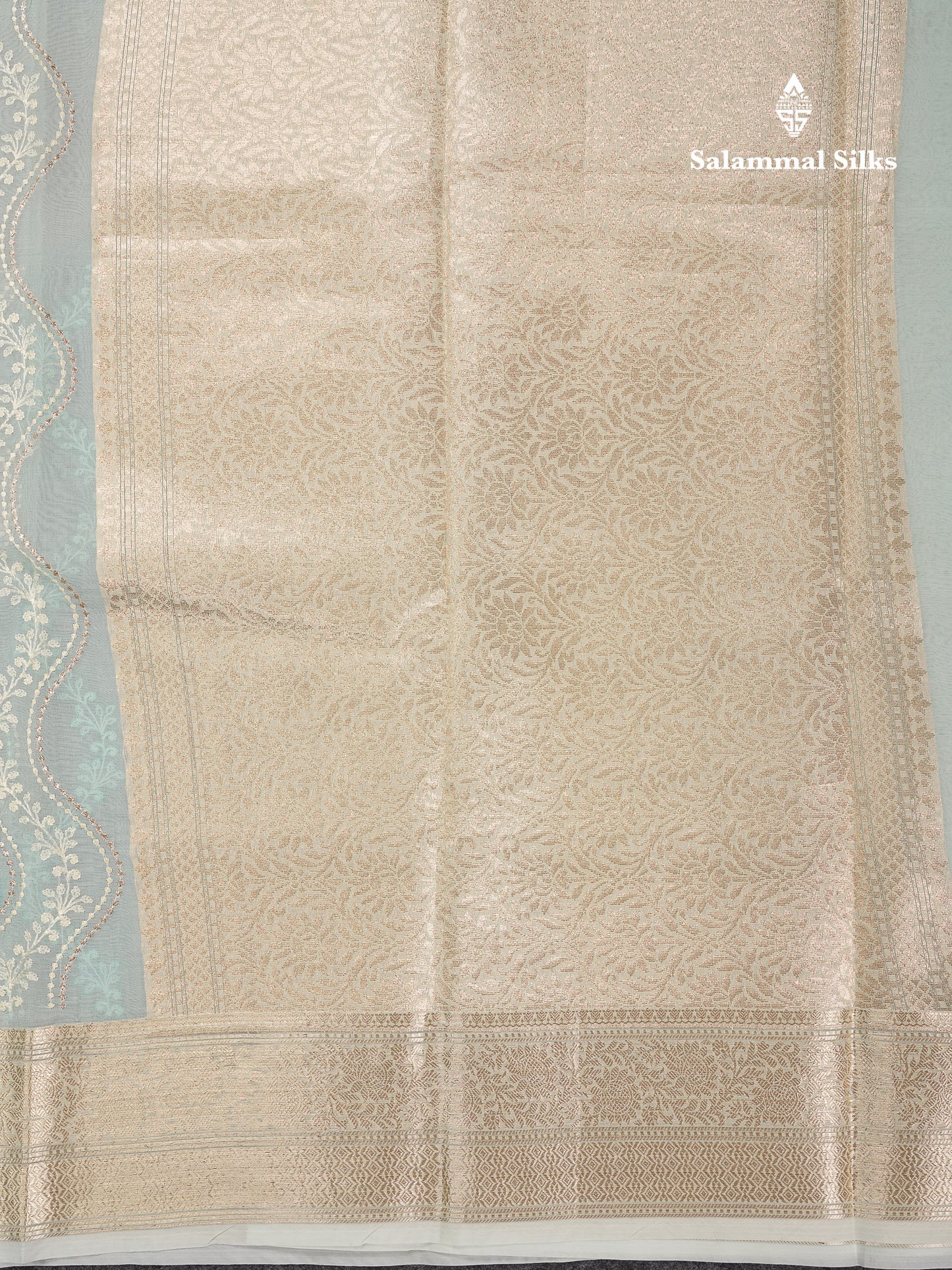 Beautiful Light Rexona Wave Pattern Thread Work Semi Organza Fancy Saree With Traditional Border